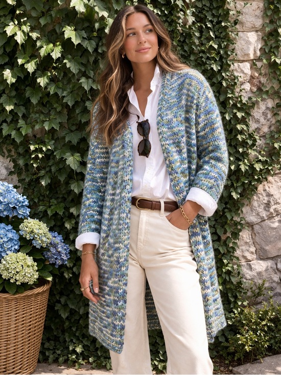 J. Jill Sweaters - J. JILL Marled Blue Longline Open Cardigan, L